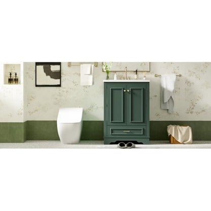 24'' Bathroom Vanity with Ceramic Sink Combo, Modern Freestanding Storage Cabinet with Silver Handles, Soft Closing Doors
