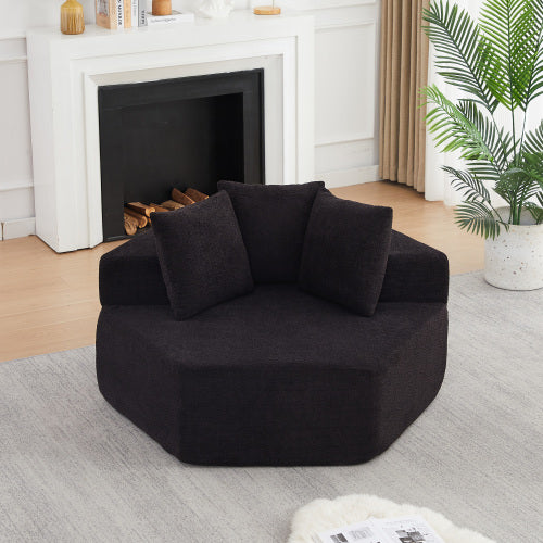 54 inch  Hexagonal Modular Chenille Lounge Chair, Compressed Shipping, 3 Pillows