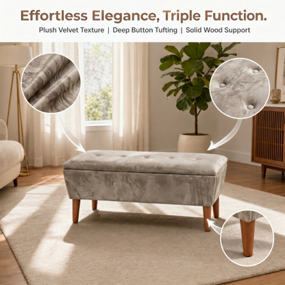 42 Inch Rectangular Linen Ottoman Bench, Solid Wood Tapered Legs, Multi-Use End of Bed & Entryway Shoe Ottoman
