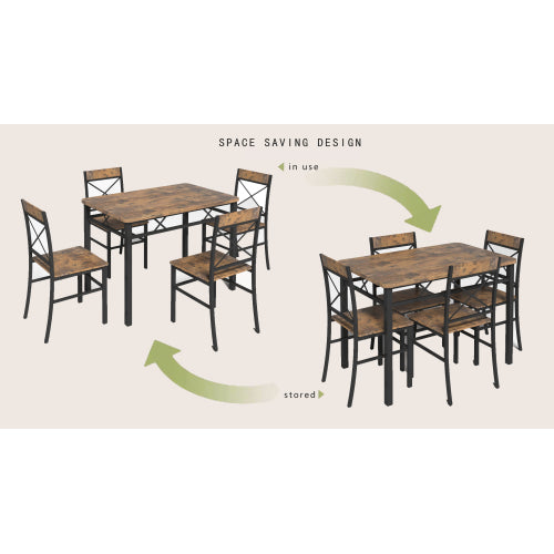 5-Piece Rustic Brown Dining Set, I-Shape Frame & 4 Reclining Chairs