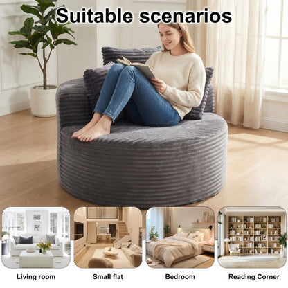 43 inch  Round Corduroy Single Lounge Chair, Minimalist Style with 3 Pillows