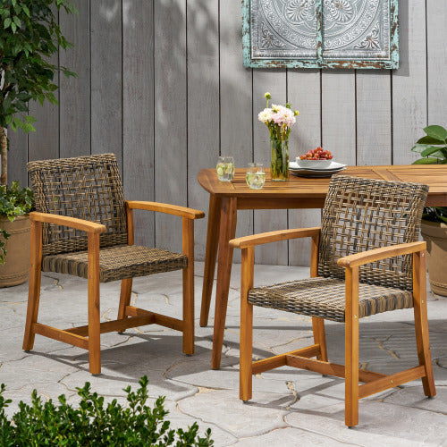 HAMPTON WOOD AND WICKER DINING CHAIR( SET OF 2 )