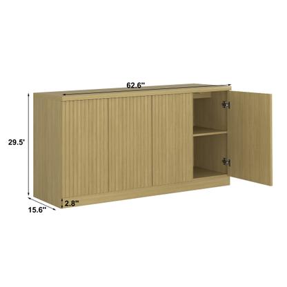 Buffet Cabinet with Storage, 62.60 inch Sideboard Cabinet with 4 Doors & Shelves, Wooden Kitchen Coffee Bar Credenza Storage for Living Room, Hallway Natural