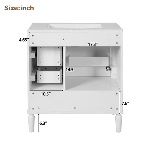 30" Bathroom Vanity with Ceramic Sink, Soft-Close Door with Built-in Shelf, Deep Drawer, Standard Drawer, Long Divider Drawer, Ample Storage Cabinet for Bathroom, Modern & Functional Design