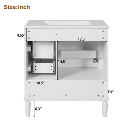 30" Bathroom Vanity with Ceramic Sink, Soft-Close Door with Built-in Shelf, Deep Drawer, Standard Drawer, Long Divider Drawer, Ample Storage Cabinet for Bathroom, Modern & Functional Design