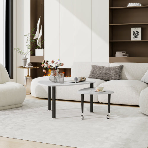 360°Rotatable Coffee Table, White Sintered Stone Top