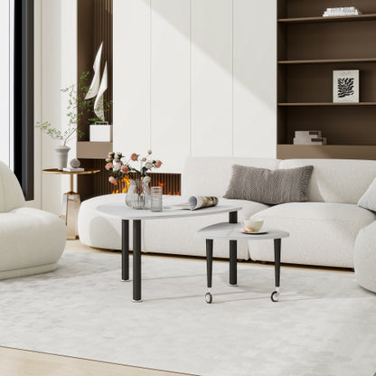 360°Rotatable Coffee Table, White Sintered Stone Top