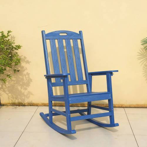 Rocking chair navy blue color, suitable for all seasons: Outdoor lounge chair, made of sturdy HIPS material