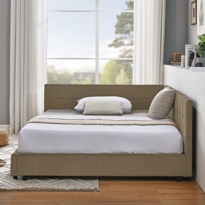 Full Size Upholstered Tufted  Bed Frame, Sofa Bed Frame with Comfortable Backrest and Armrests, Full Size Bed for Bedroom, Living Room,Velvet, BROWN(80.5inch *59inch *30.5inch )