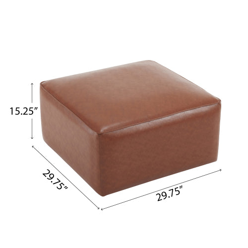 29.5 inch Square Brown PU Leather Ottoman, Modular Upholstered Foot Stool with Pocket Coil Spring & Wood Frame