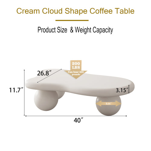 Cloud Shape Coffee Table Cream White MDF Ball Legs Modern Living Room Table