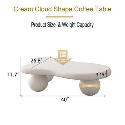Cloud Shape Coffee Table Cream White MDF Ball Legs Modern Living Room Table