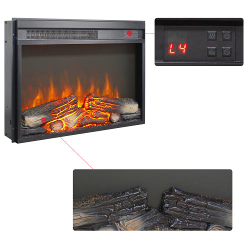 23 inch electric fireplace insert, ultra thin heater with log set & realistic flame, remote control with timer, overheating protection