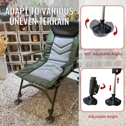 Camping Lounge Chair, Portable Folding Reclining Camping Chair with Adjustable backrest for Indoor and Outdoor Camping Beach Hiking Fishing, Green+black+grey