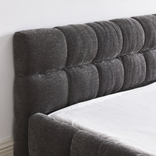 Queen Size Upholstered Bed Frame with Thick Fabric, Chenille Fabric Grounded Queen Size Platform Bed with Headboard and Solid Frame. No Box Spring Needed, Dark Grey(68inch *86.5inch *23.5inch )