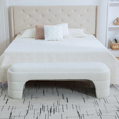 64.96inch Wide Modern Upholstered Armless Upholstered Bedroom Benches End of Bed Bench for Entryway, Ottoman Foot Stool for Living Room and Bedroom, Entryway,White Boucle