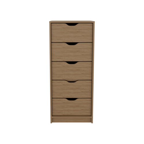 Tall Narrow Dresser, Pull Out System, Five Drawers, Natural Oak