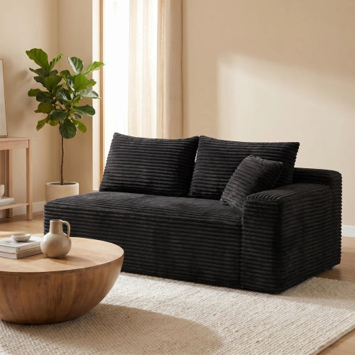 Black Corduroy Leg-Free Floor-Hugging Compressed Armless 2-Seater Loveseat Sofa for Small Apartment Living-Room