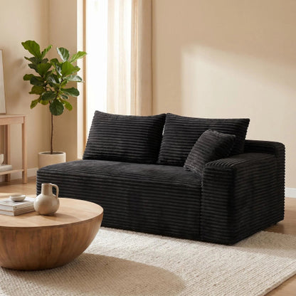 Black Corduroy Leg-Free Floor-Hugging Compressed Armless 2-Seater Loveseat Sofa for Small Apartment Living-Room