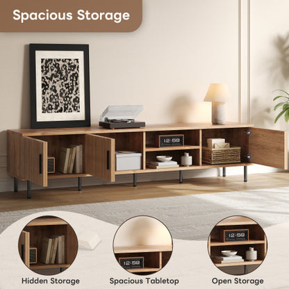 78.7 inch Natural Wood Vertical Groove TV Stand Heavy Iron Leg Entertainment Center For 85 inch TV