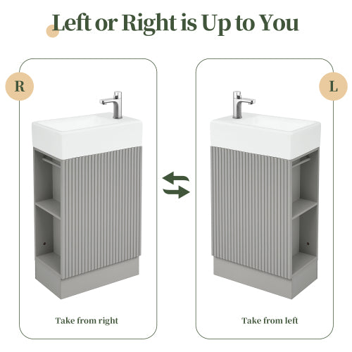 18.6" Bathroom Vanity with Sink, Bathroom Vanity Cabinet with Two-tier Shelf, Left or Right Orientation, Grey (Old Sku:WF308491AAE)