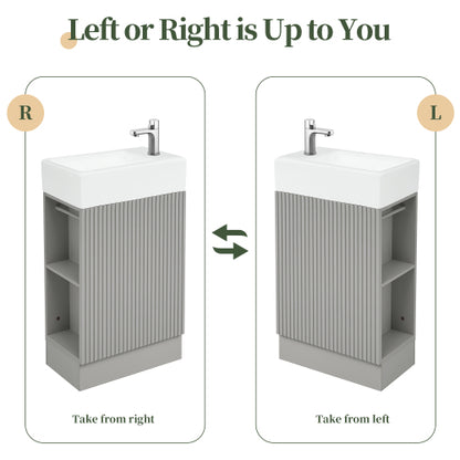 18.6" Bathroom Vanity with Sink, Bathroom Vanity Cabinet with Two-tier Shelf, Left or Right Orientation, Grey (Old Sku:WF308491AAE)