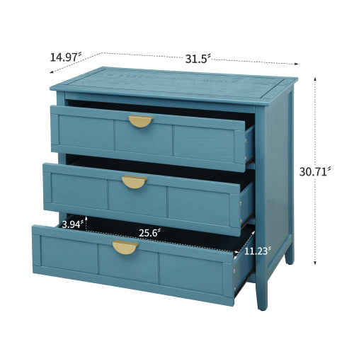 American Style 3-Drawer Storage Cabinet Anti-Tip Design Non-Slip Foot Pad Household Bedroom Study Wooden Chest Cabinet