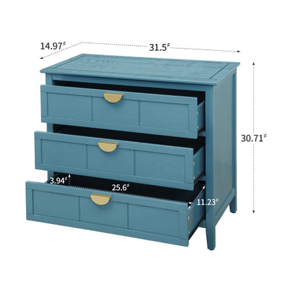American Style 3-Drawer Storage Cabinet Anti-Tip Design Non-Slip Foot Pad Household Bedroom Study Wooden Chest Cabinet