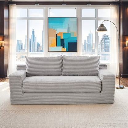 56-Inch Grey Corduroy Memory-Foam Compression Convertible Loveseat Sofa No-Assembly for Small-Space Apartment Home-Office