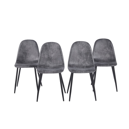 Set of 4 Grey Glove Suede Spoon Shape Dining Chairs, Upholstered Accent Chairs, Black Metal Legs, 300lbs Weight Capacity