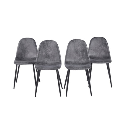 Set of 4 Grey Glove Suede Spoon Shape Dining Chairs, Upholstered Accent Chairs, Black Metal Legs, 300lbs Weight Capacity
