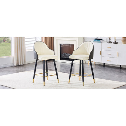 Set of 2 White & Dark Gray Splicing Colors PU Leather Bar Stools: 37.7inch High, 25inch Seat Height, Gold Accent Footrest, Ideal for Kitchen Island, Home Bar & Dining Area, Available in Light Gray, Black.
