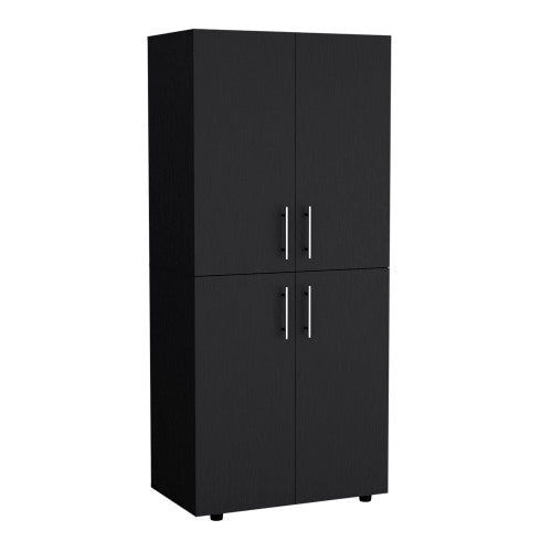 70" High Four-Door Armoire Wardrove Closet Cabinet, Six Shelves and Two Hanging Rods, Bedroom Clothes Storage Cabinet Organizer Black