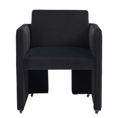 Velvet Upholstered Barrel Dining Armchair with Wood Frame, Black