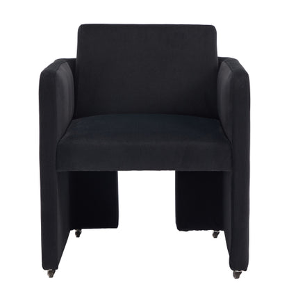 Velvet Upholstered Barrel Dining Armchair with Wood Frame, Black