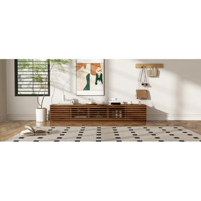 70.8 inch Walnut Fluted Flip Door TV Stand Low Profile Media Console For 65¨C80 Inch TV