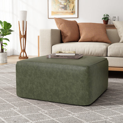 Green Square PU Leather Modular Sectional Ottoman, Pocket Coil Cushion Footrest for Contemporary Sofa Sets