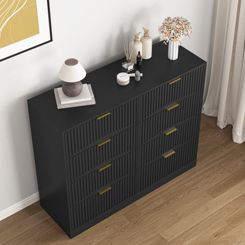 Modern 8 Drawers Dresser Chests for Bedroom,47.2" Wide Wood Chest of Drawers with Gold Metal Handle,Drawer Organizer for Bedroom,Living Room,Hallway and Entryway,Black