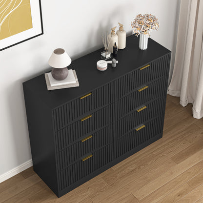 Modern 8 Drawers Dresser Chests for Bedroom,47.2" Wide Wood Chest of Drawers with Gold Metal Handle,Drawer Organizer for Bedroom,Living Room,Hallway and Entryway,Black