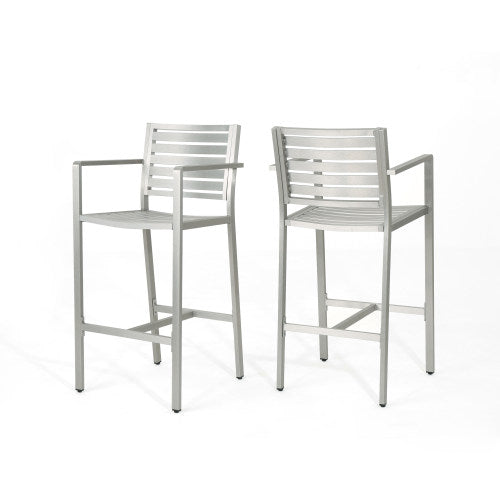 Outdoor 29.50" Barstools with Rust-Proof Aluminum Frame, Set of 2, Silver