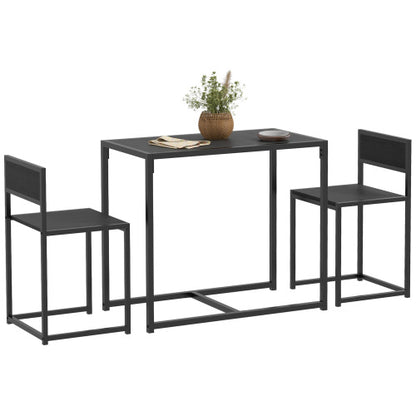 3-Piece Black Industrial Dining Set, MDF Table & 2 Low Back Stools with Footrests