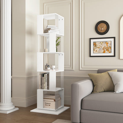 5-Tier 360° Rotating Bookshelf Wood Veneer & Acrylic Panel Anti-Tip Base Modern Home Display Storage Rack