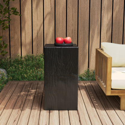 Wood-Look Square-Column MGO End Table, H27.75",Wood-Like Distressed Finish, Mix with Different Heights, Indoor Outdoor Use,Black Color