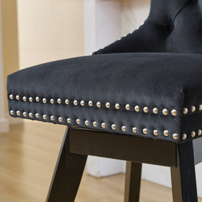 Swivel Velvet Barstools with Button Tufted Decoration and Wooden Legs, and Chrome Nailhead Trim, Leisure Style Bar Chairs,Bar stools, Set of 2 (Black)