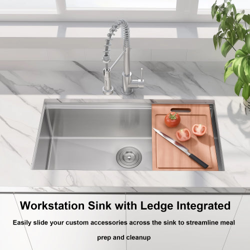 30 Undermount Workstation Sink-30 x 18 Inch Undermount Stainless Steel Kitchen Sink 18 Gauge, Handmade R10 Radius 10 Inch Deep Undermount Single Bowl Sink with Accessories