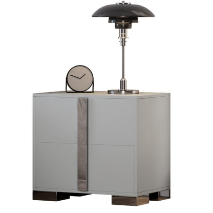 Modern End Table with Drawers, Elegant Nightstand with Metal Foot,Wood Bedside Table with Mirrored Metal Handles,Sofa Side End Table for Bedroom Living Room Office,Grey