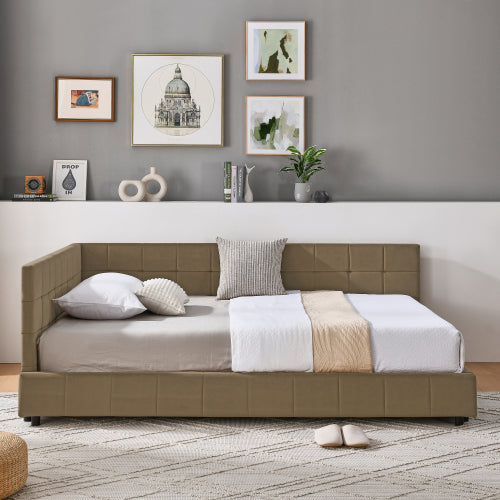 Full Size Upholstered Tufted  Bed Frame, Sofa Bed Frame with Comfortable Backrest and Armrests, Full Size Bed for Bedroom, Living Room,Velvet, BROWN(80.5inch *59inch *30.5inch )