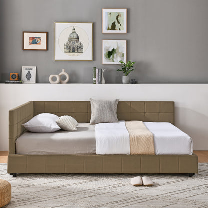 Full Size Upholstered Tufted  Bed Frame, Sofa Bed Frame with Comfortable Backrest and Armrests, Full Size Bed for Bedroom, Living Room,Velvet, BROWN(80.5inch *59inch *30.5inch )