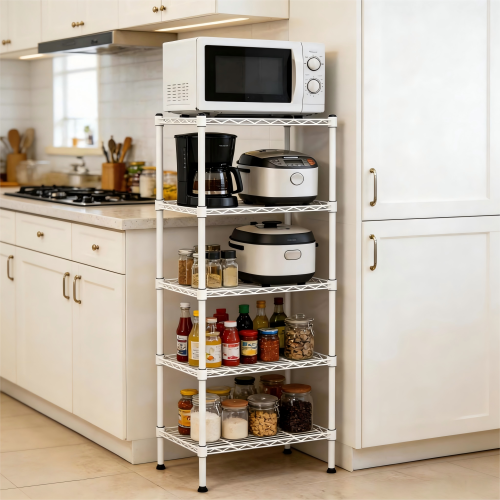 5 Tier Adjustable Heavy Duty Metal Wire Storage Shelving Unit For Home