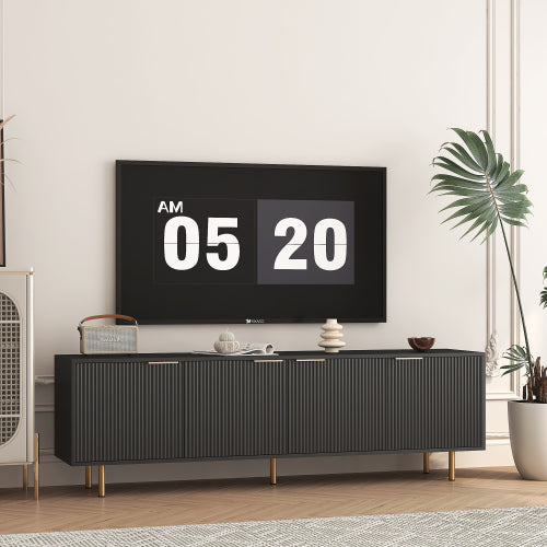 Black Fluted 68 Inch Modern TV Console, Storage Media Cabinet for TVs Up to 55 Inch